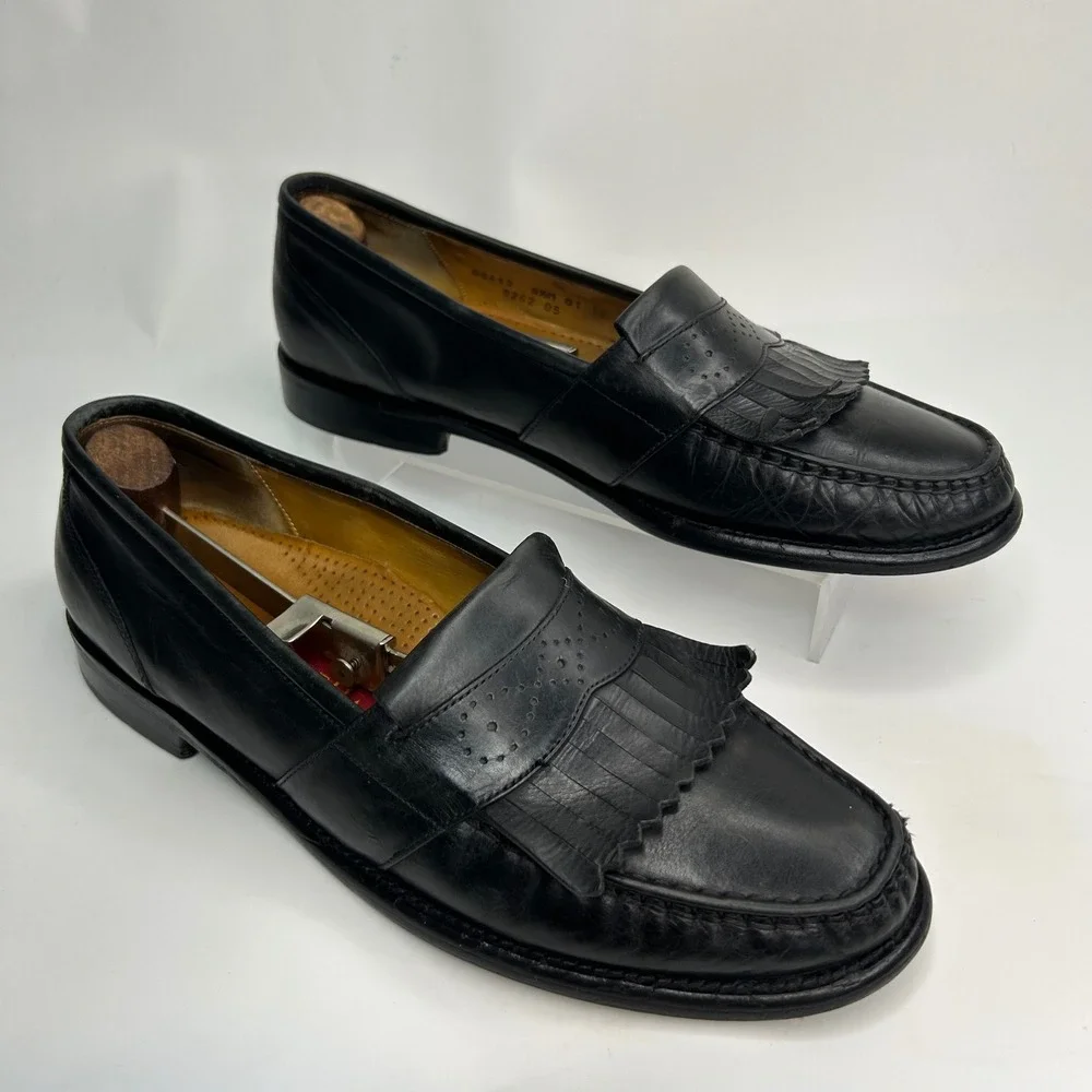 Cole Haan City Mens Black Leather Kiltie Loafers Dress Shoes 8262 Size 9.5 M